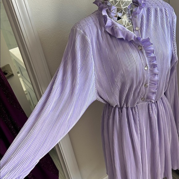 ROTATE Purple Ivy Pleated Mini Dress Ruffled - Picture 7 of 12